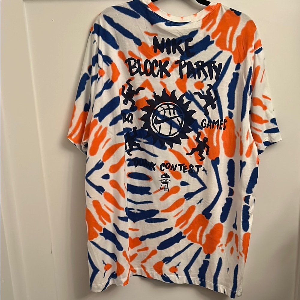 Nike Men’s Short-Sleeve Tie-Dye Crewneck Shirt in Orange & Blue - Picture 2 of 3